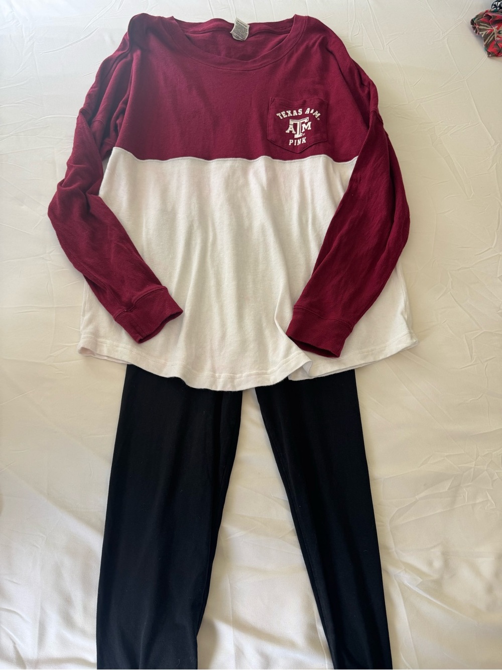 PINK Victoria's Secret Women’s Medium Texas A&M 2pc Long Sleeve & Leggings